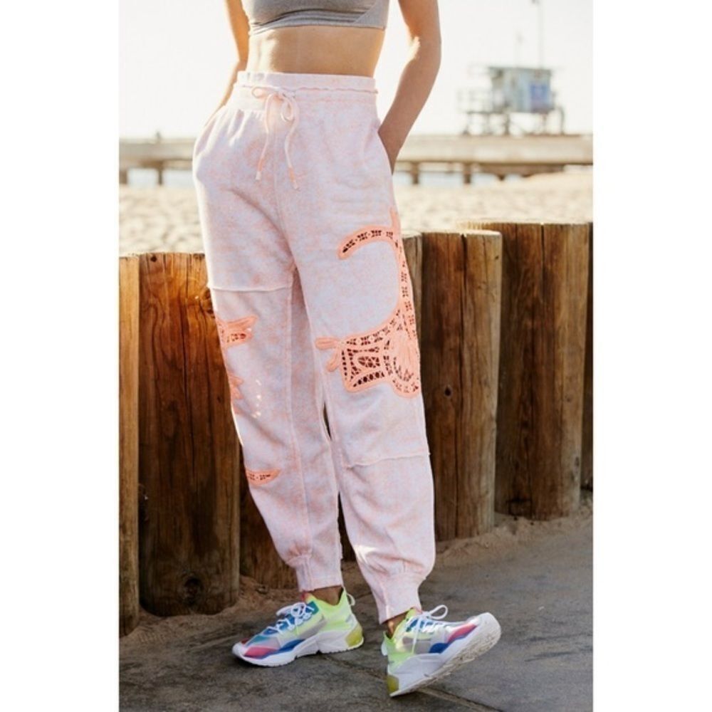 FREE PEOPLE SUN AND DONE JOGGING PANTS NEON ORANGE